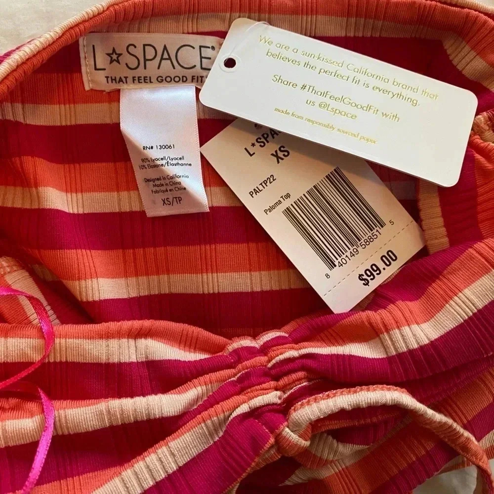 NWT L*Space Revolve Cropped Paloma Halter Top Stripped in Size Extra Small - Picture 5 of 5